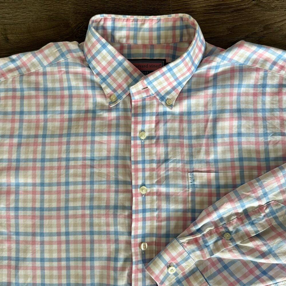 Vineyard Vines Button Down Murray Shirt Plaid Gingham Pink Blue Mens XLarge